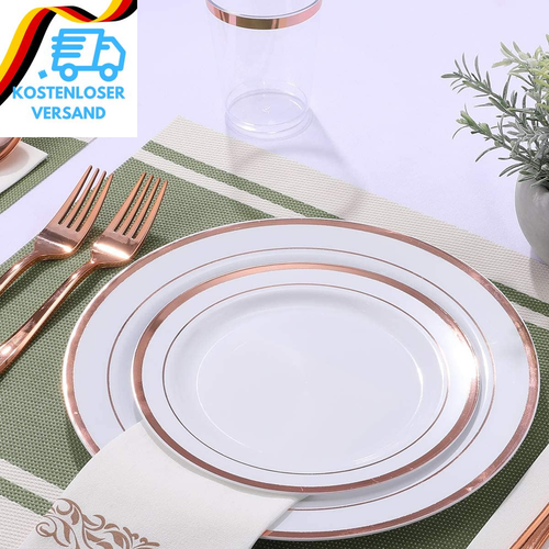LATERN 60 Stück Mehrweg Roségold Plastikgeschirr, 30 Stück 26Cm Große Speisetell - Bild 5 von 12
