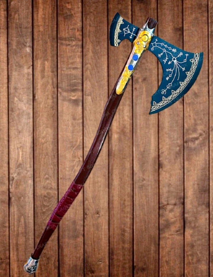 Hacha Kratos, hacha vikinga de acero al carbono God of War con funda de cuero regalo de cumpleaños Foto 2 de 4