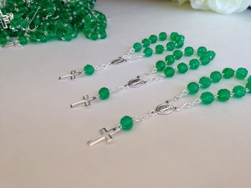 25 Pc Mini Rosary GREEN Baptism Favor/ Decenario/ Recuerditos 25 Pcs Decade/ - Picture 2 of 5