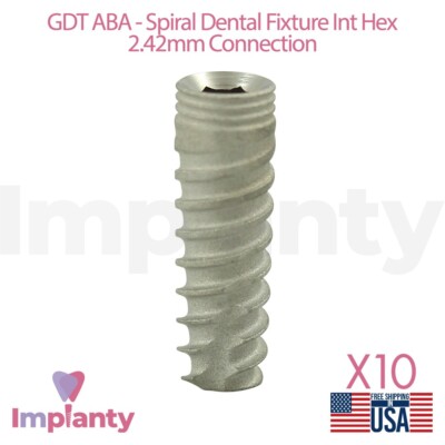10x GDT ABA Spiral Dental Fixture Titanium Int Hex System 2.42mm Dentistry Tool