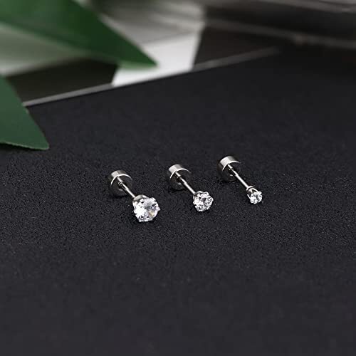 Small Tiny Stud Flat Back Earring Hypoallergenic Gold Studs 14K silver tone - Bild 6 von 6
