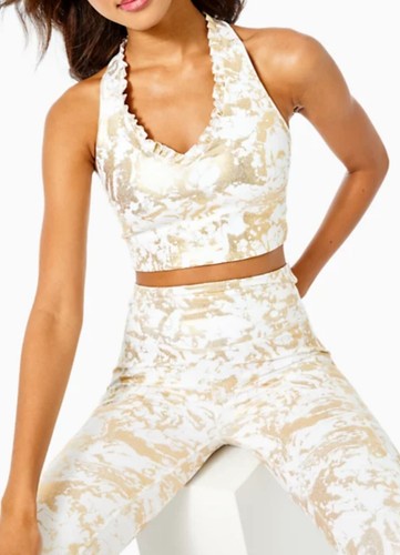 Lilly Pulitzer Lindsay Sports Bra Luxletic UPF 50+ Gold Shoreline Foil Size XXS - Picture 4 of 7