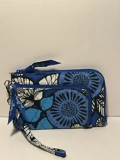 Vera Bradley Blue Bayou Floral Clutch Wristlet Zip Around 7"x4.5"