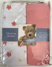 Carter’s Classics Cotton Receiving Blankets Flowers Coral Z18610H 2003 Vtg NEW
