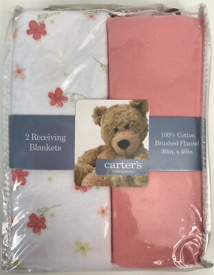 Carter s Classics Cotton Receiving Blankets Flowers Coral Z18610H 2003 Vtg NEW