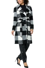 G by Giuliana Women's Black Label Plaid Trench Coat Black Combo