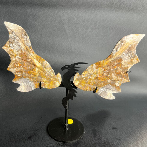 145G Natural Ocean Jasper Crystal Dragon Wings Healing Reiki Gift Statue + Stand - Foto 1 di 17