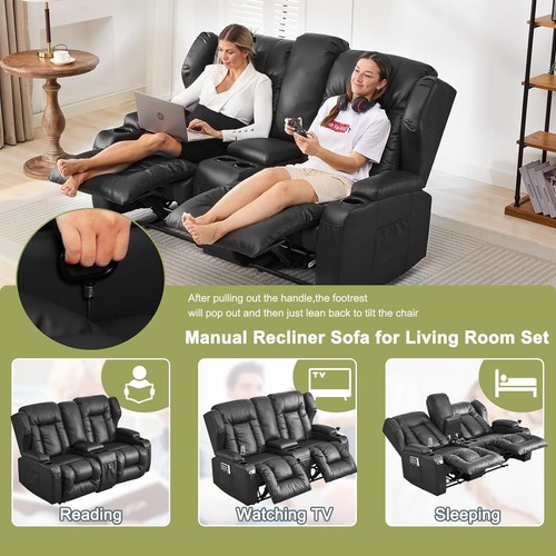 Recliner Sofa Loveseat Recliner RV Sofa with Console Home Theater Seating Sofas - Picture 19 of 73