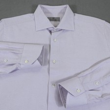 Canali Button Shirt Mens 16.5 42 Light Purple Microdot Dress Long Sleeve Italy