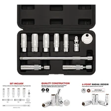 Magnetic Socket Set 10PC 6PT&12PT Chrome-Vanadium Steel 9/16' - 14&16mm U-Joint
