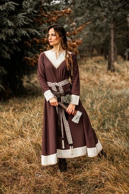 Wikinger Kleid Braun/Natur  Jorunn ; Mittelalter Kleid; Überkleid Mittelalter