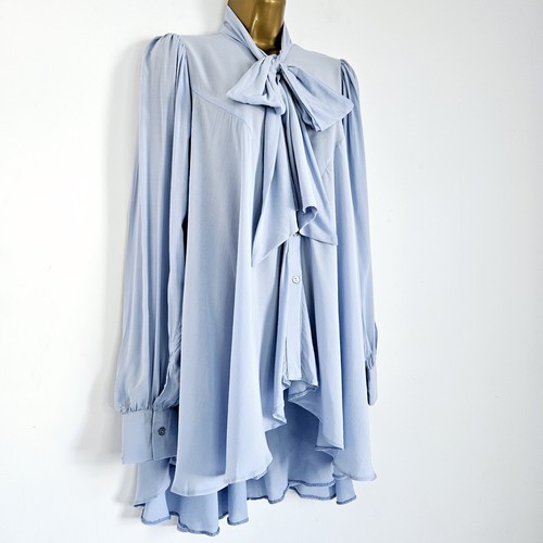 NEW Ex DOROTHY PERKINS 8-20 Pussybow Button Front Blue Tunic Blouse Shirt Top - Picture 2 of 7