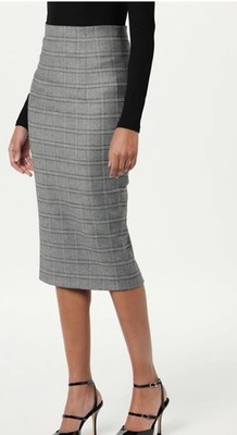 Sergio Hudson Gray Check Striped Pencil Skirt 8