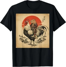 Vintage Japanese Samurai Capybara Rooster Chicken Anime T-Shirt