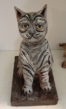 Gatto  Portafortuna CARTAPESTA Leccese Gessata Altezza cm 25 firmato M.Cianfano