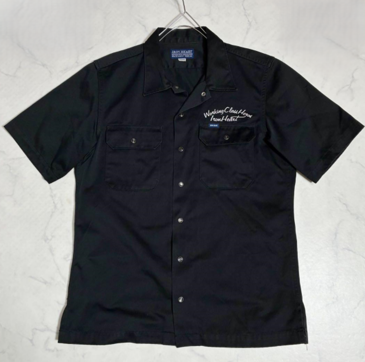 IRON HEART　T/C WEAPON S/S WORK SHIRT L Iron Heart Weapon Mechanic Work Shirt Large Logo Black M