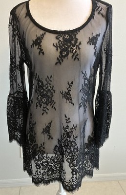 Intimissimi Witchy Gothic Black Lace Bell Sleeve Top Romantic Boho Dark Fairy M