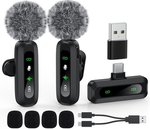 USB C Lavalier Microphone Wireless Mini Mic for Type-C Android Phone/Tablet/P...