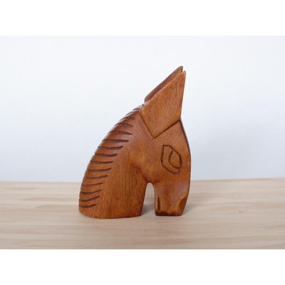 MCM Horse Bookend Carved Wood Donkey Head Rustic Western Lodge Decor