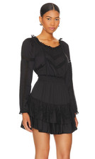 NWT LoveShackFancy Sanaya Mini in Black Ribbon & Eyelet Trim Cotton Dress L
