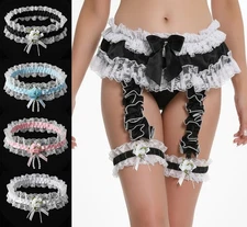 Satin Lace Garter Belts Bride Wedding Drag Sissy Cosplay Pride Fancy Dress 2Pack