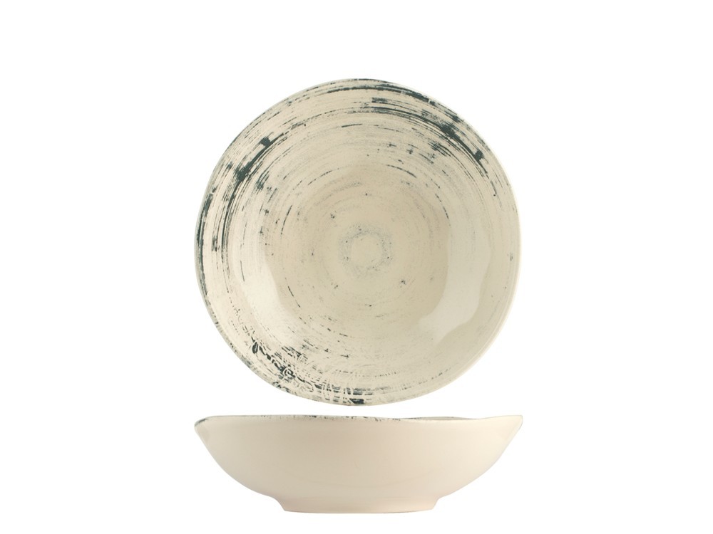 Deep Plate in Stoneware Silk 20cm, Beige and Blue, H&H