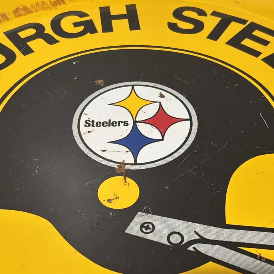 Bandeja de barra de metal para servir cerveza vintage Pittsburgh Steelers NFL 14" envejecida rara Foto 2 de 4