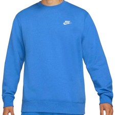 Nike Sportswear Club Fleece Crew Ribbed Cotton Embroidered Signal Blue White L