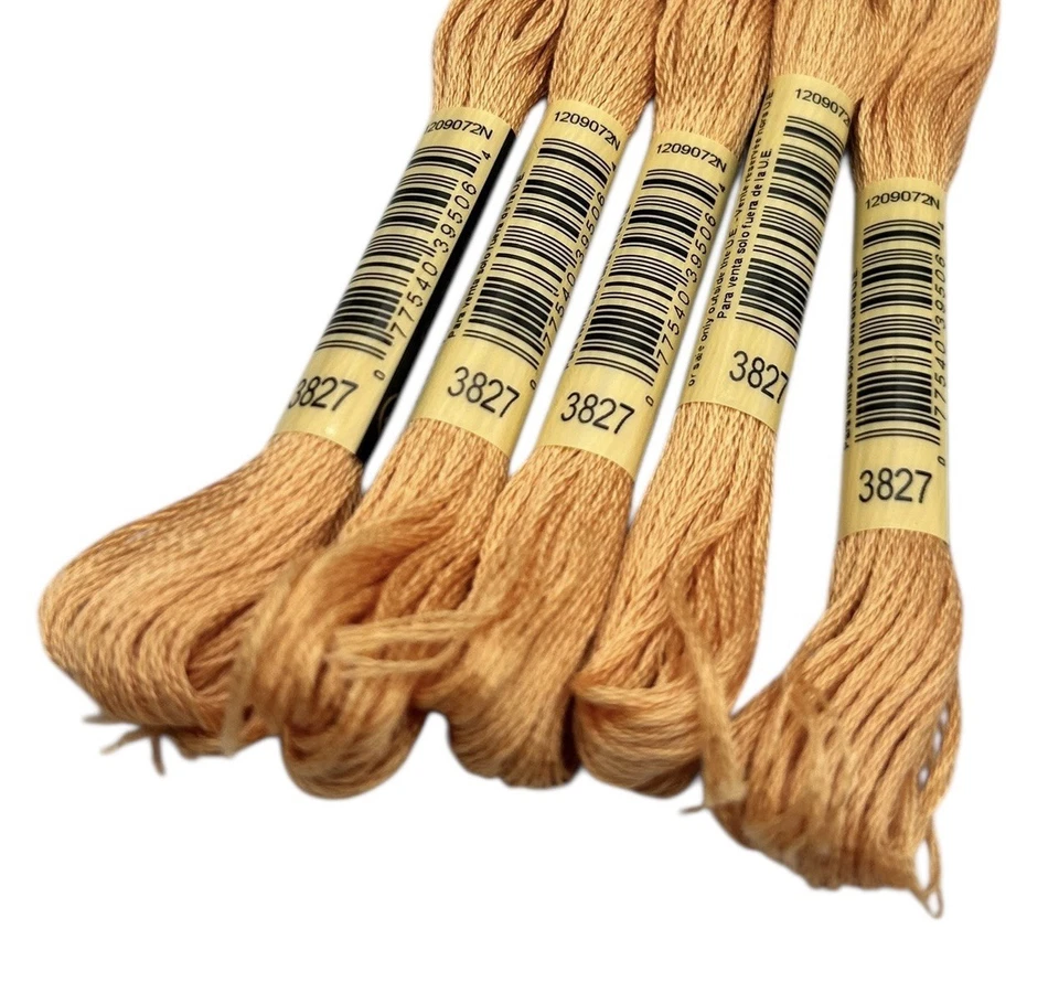 11 Skeins DMC Cotton Embroidery Floss Pale Golden Brown 3827 France 8.7y  NEW - Image 2 of 4