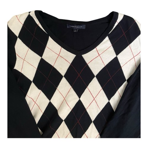 Tommy Hilfiger Pullover Damen 2X Schwarz Kariert V-Ausschnitt - Bild 3 von 7