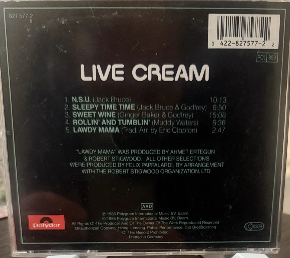 Cream – Live Cream CD (1986 Polydor 827577-2 West Germany) Eric Clapton - Image 3 of 3
