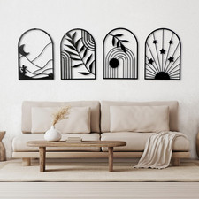 Boho Metal Wall Art for Living Room - 4 Pieces, 16" x 11" Handmade Boho Metal...