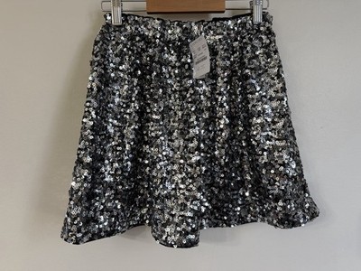 J Crew Crewcuts Silver A-LINE SEQUIN SKIRT Soft Liner Elastic Waist L-10 NWT