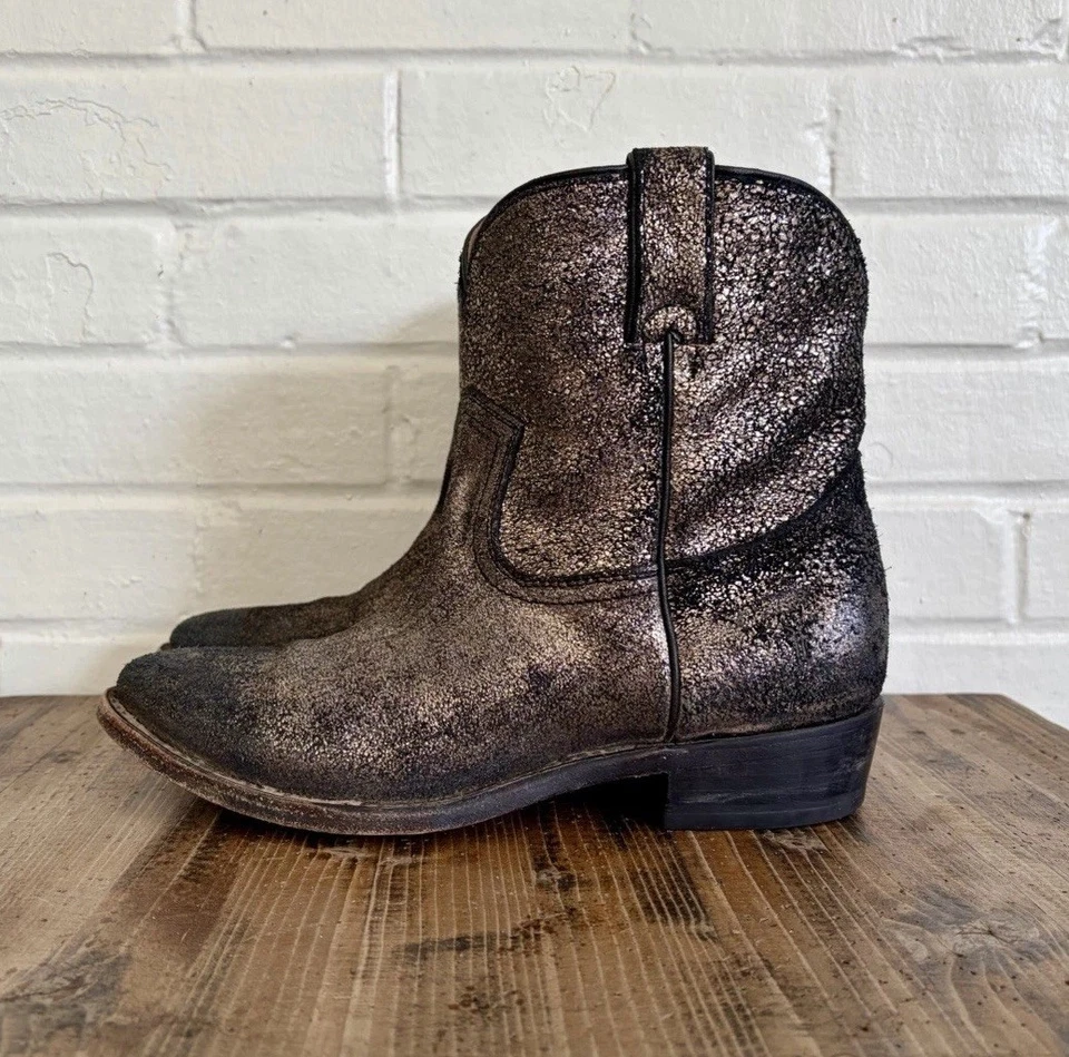 FRYE Billy Western Style Short Booties in Brushed Metallic Women’s SZ 8 VGUC - Image 2 of 4