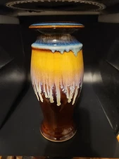 Bill Campbell Studio Art Pottery Vase Blue/Brown, Signed Flambeau Glaze