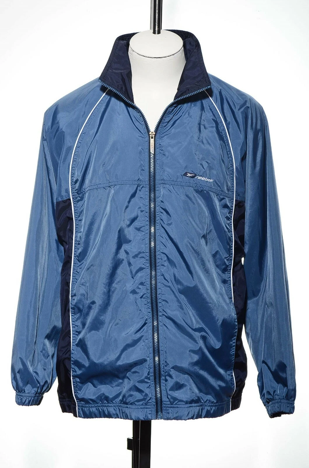 Reebok Mens Blue Colorblock Warmup Nylon Track Jacket Windbreaker S M Full Zip