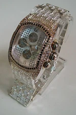 Men's Bling Silver Finish Bracelet Fashion Dressy Removable Link  Watch