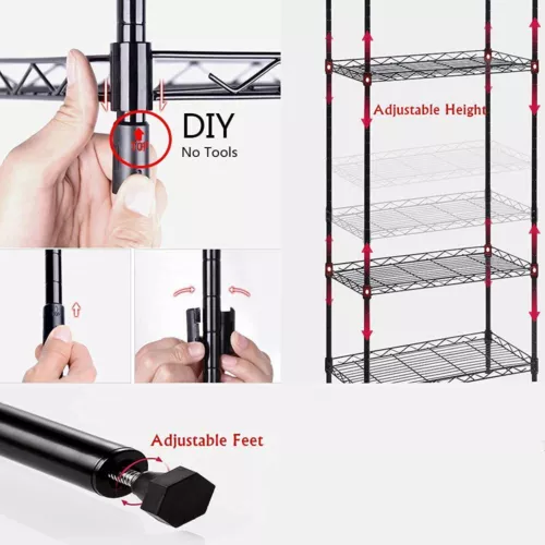 Scaffale a 5 livelli regolabile filo metallo scaffale scaffale garage portaoggetti organizer - Foto 5 di 25