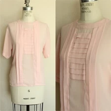 Vintage 1980s 1990s Blouse, Laura & Jayne Pink Pleated Shirt, Grandma Core