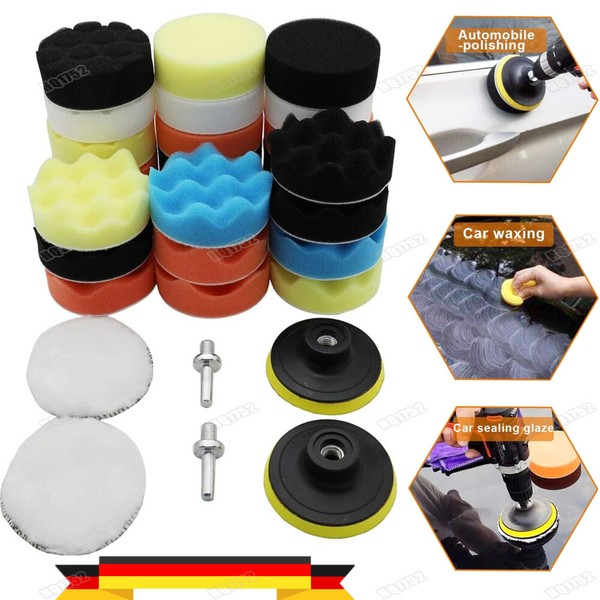 31Tlg Auto Polierschwamm Akkuschrauber Polierpads Polieraufsatz Politur Set Neu-image