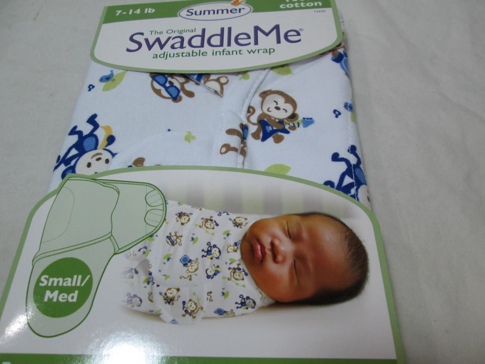 Nuevo envoltorio infantil ajustable de algodón SwaddleMe de verano para bebés - pequeño/mediano - monos Foto 3 de 4