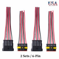 2 Sets 6-Pin Way Car Waterproof Male Female Electrical 18AWG Wire Connector Plug
