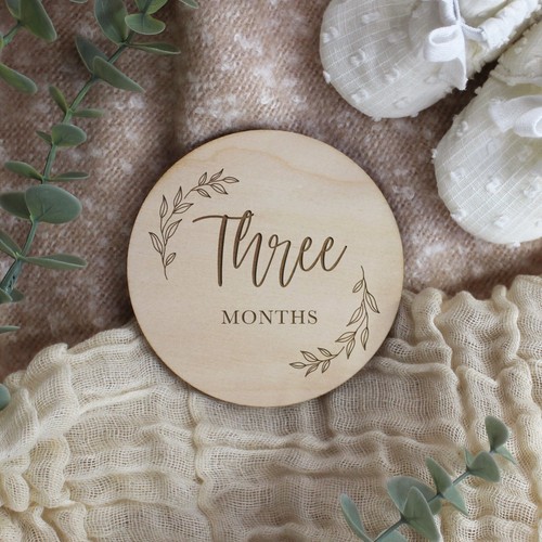 Set of 12 Floral Wooden Baby Monthly Milestone Discs Photo Prop Baby Shower - Picture 26 of 30