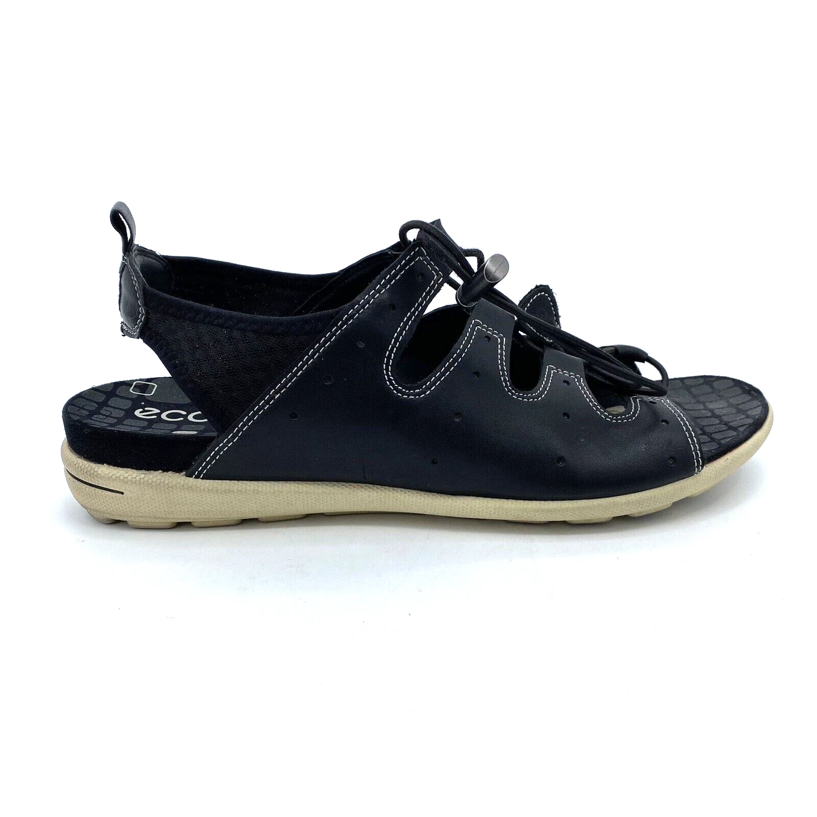 Sandali Donna 11 11.5 42 Ecco Jab Toggle Sport Cordino Pelle Neri Punta Aperta