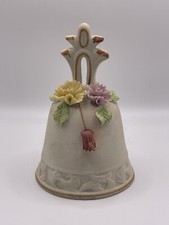 Vtg Arnart Capodimonte Antique Ivory Bisque Porcelain Mission Bell with Flowers