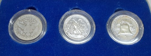 Set of 3 US 90% Silver Half Dollars/Barber, Walker & Franklin in Case - Picture 2 of 4