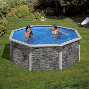 Dettagli Su Piscina Fuori Terra Tonda Gre Cerdena Effetto Pietra Cm ø240x120h