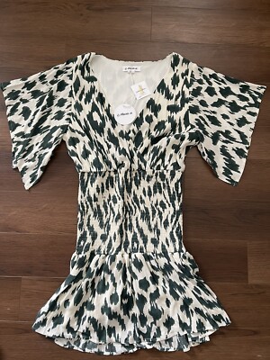 Boutique Macaron Short Sleeve Dress Size Large NWT Green And White Preppy Lined