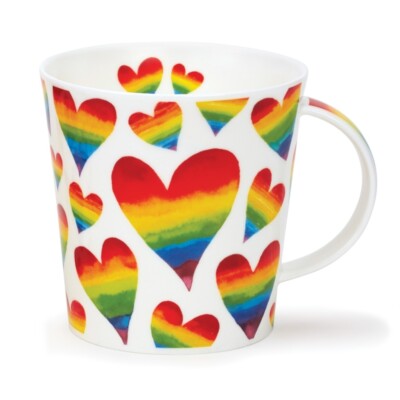 Dunoon Rainbow Hearts Herzen Jumbo 0,48l Teetasse Mug Kaffeebecher Cairngorm