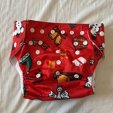Unbranded Cloth Diaper Baby Adjustable Red Snap Reusable Holiday Eco-Friendly